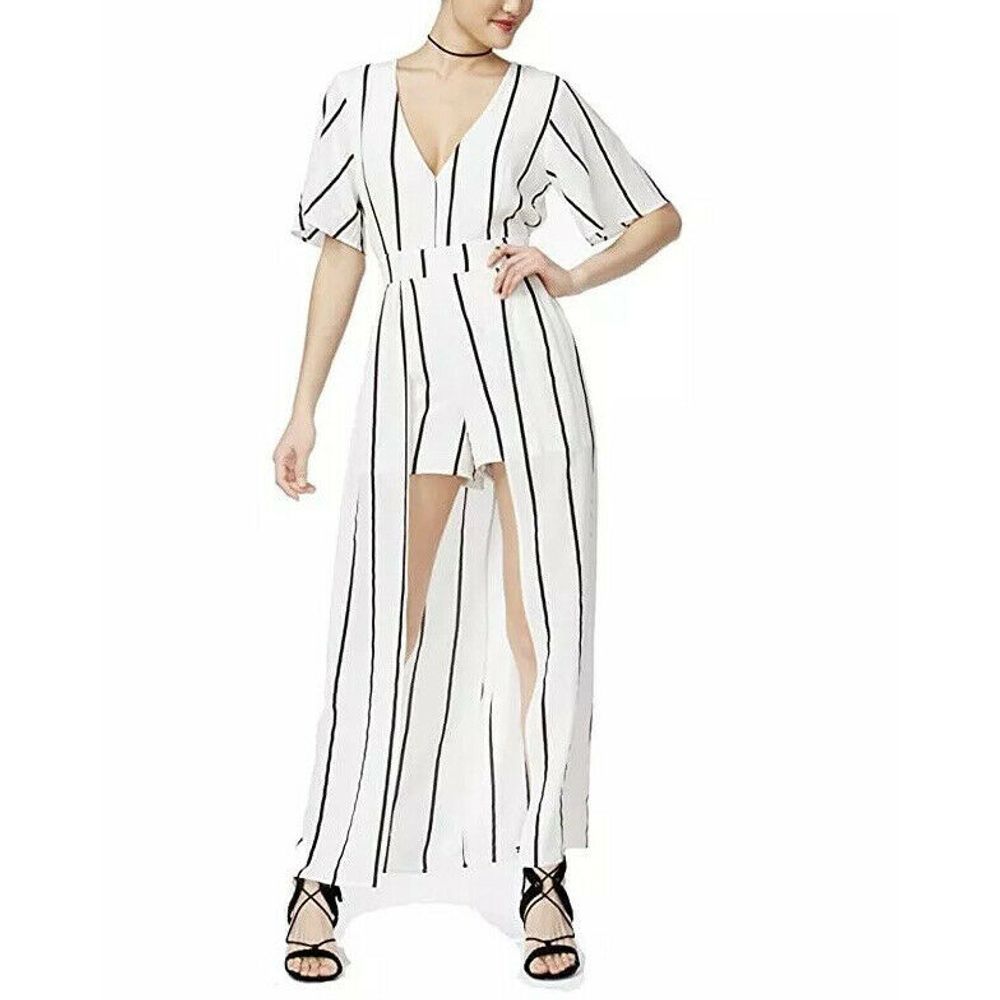 Crystal Doll Stripe V-neck Romper Skirt Medium